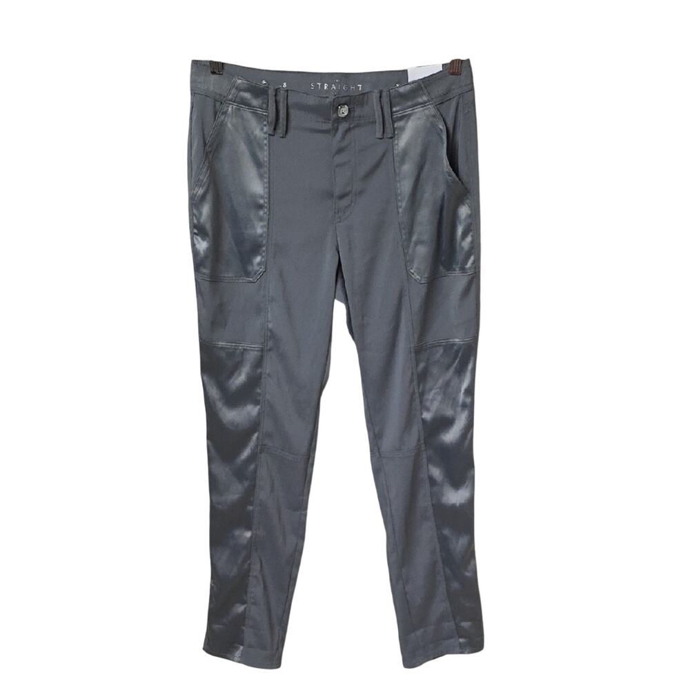 White House Black Market The Straight Crop Strata Gray Silver Pants Womens 8 NWT